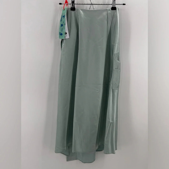 NWT OFF-WHITE Satin Flared Skirt Light Blue  IT 38 (XS) Stain - Picture 2 of 16